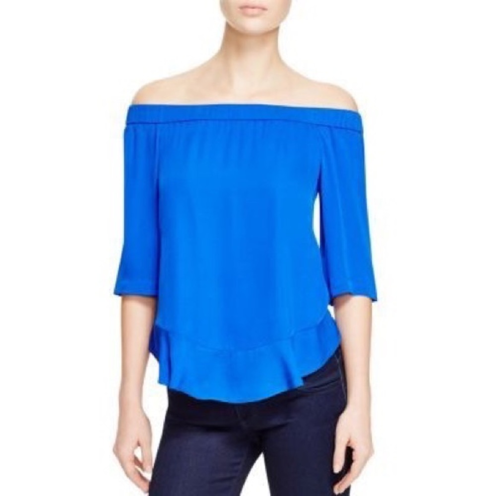 Rebecca Taylor blue silk off shoulder top 4